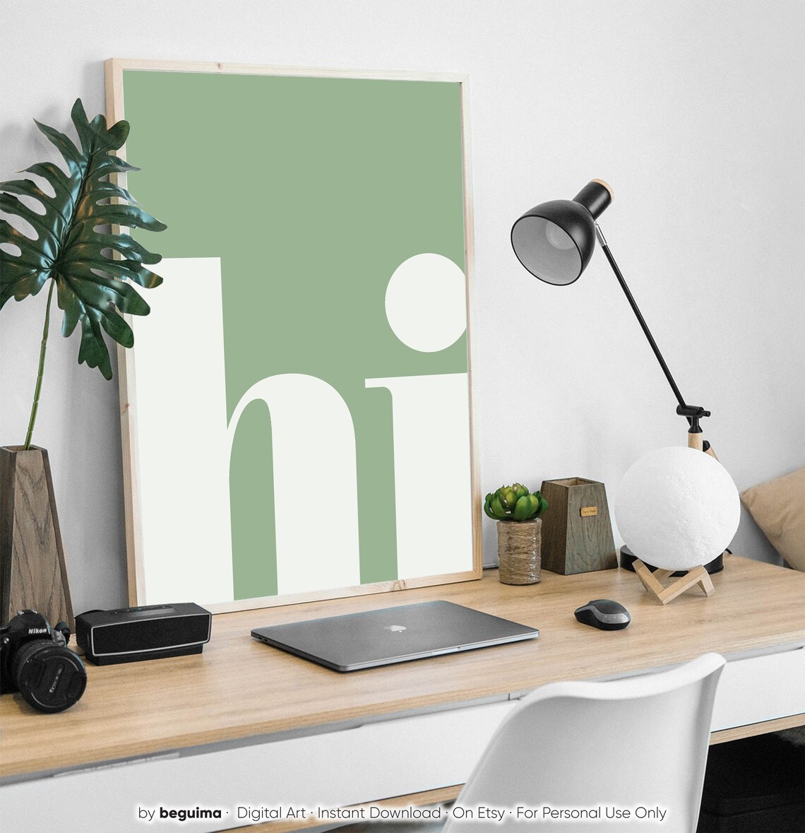 Hi Prints Sage Green Hello Typography Art Print - Image 3