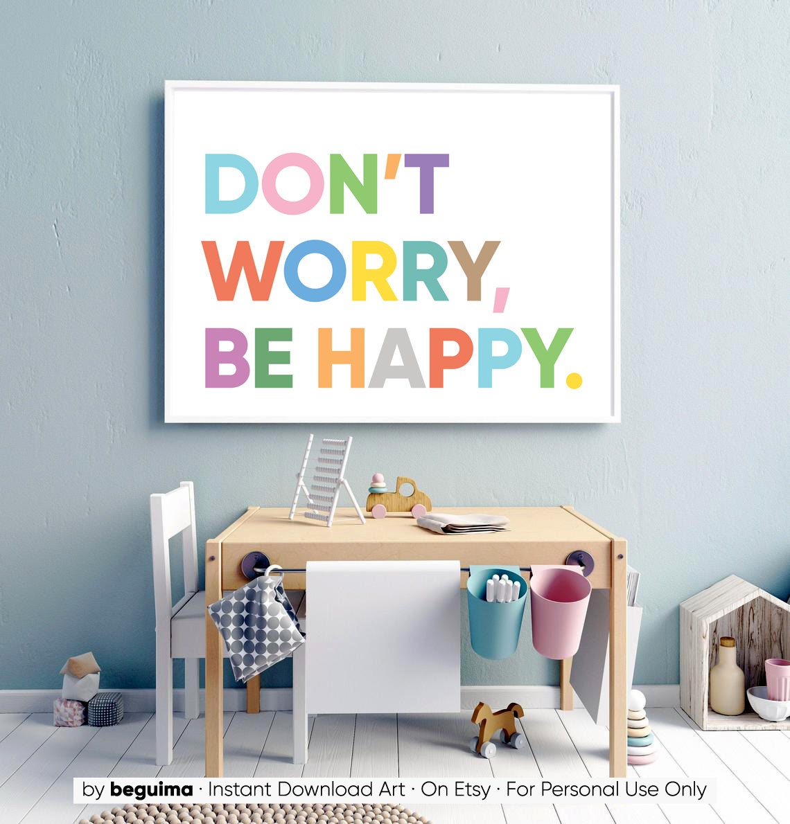 Do Not Worry Be Happy Joyful Cheerful Rainbow Lettering Poster - Image 3