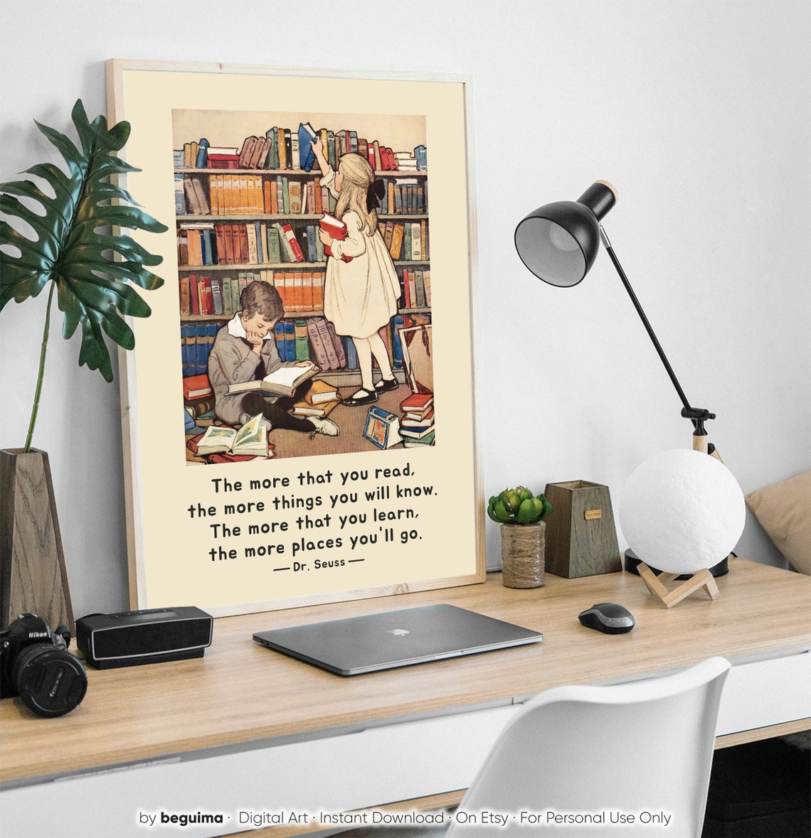 Dr. Seuss Reading Quote Kids Library Vintage Illustration Poster - Image 3