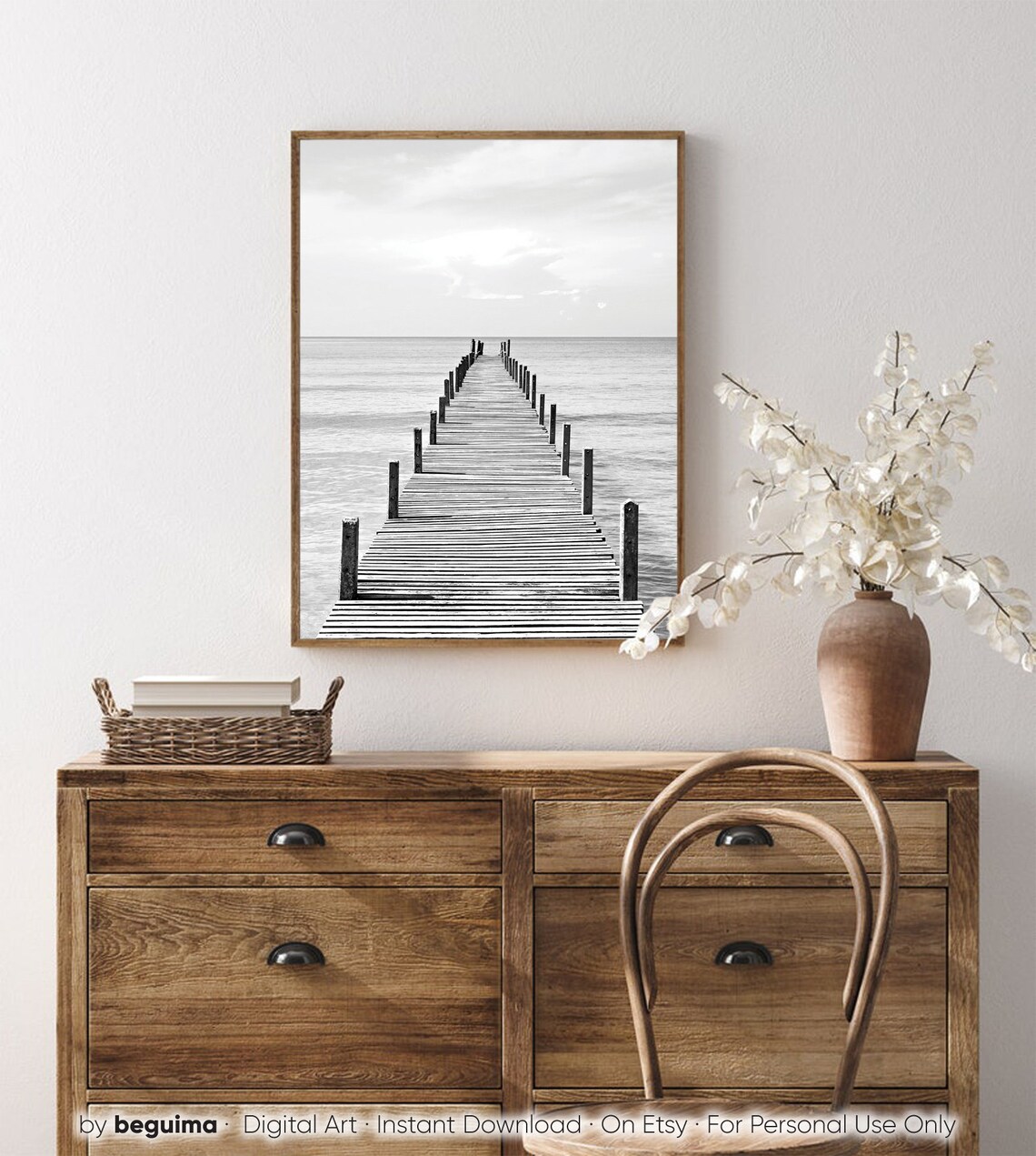 Wooden Pier Sea Landscape Photography Art Print - Image 4