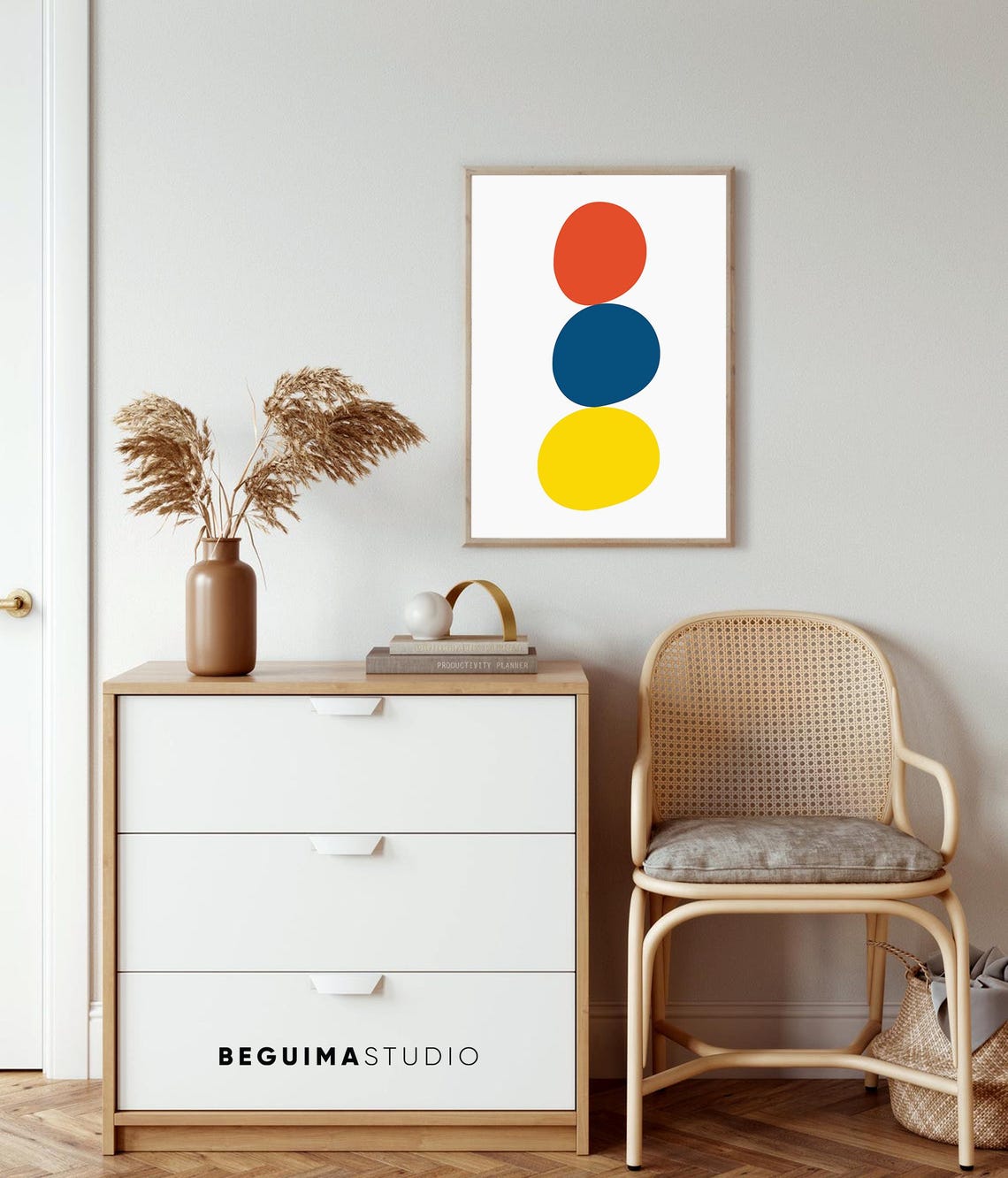 Mid Century Modern Colorful Oval Stack Abstract Geometric Poster - Image 4