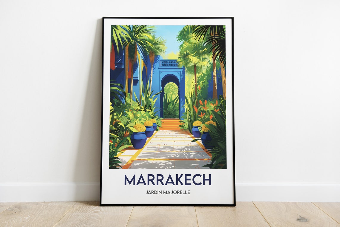 Marrakech Jardin Majorelle Blue Garden Pavilion Palms Poster