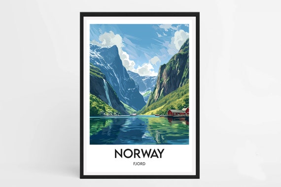 Norway Travel Poster, Fjords Interior Decor Art Print