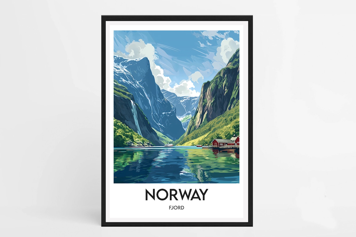 Norway Travel Poster, Fjords Interior Decor Art Print