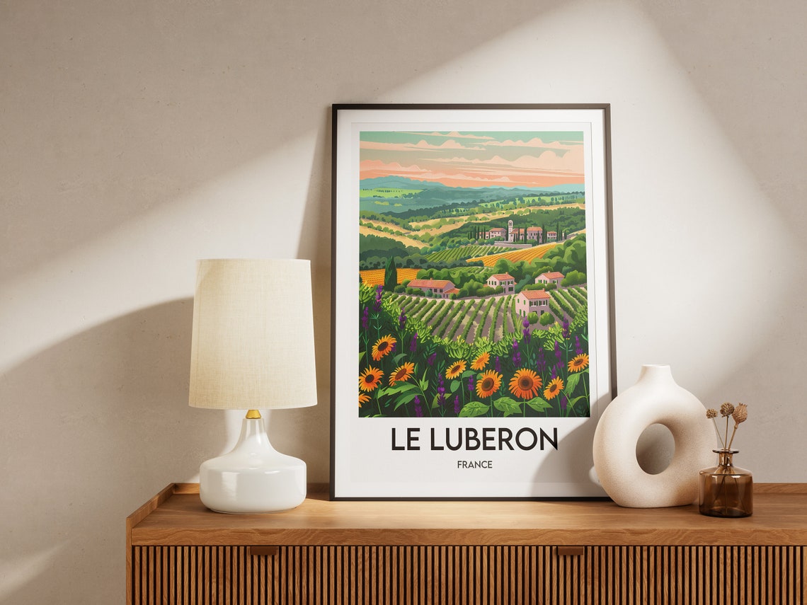 Le Luberon France Provence Sunflower Fields Village View Poster - Image 2