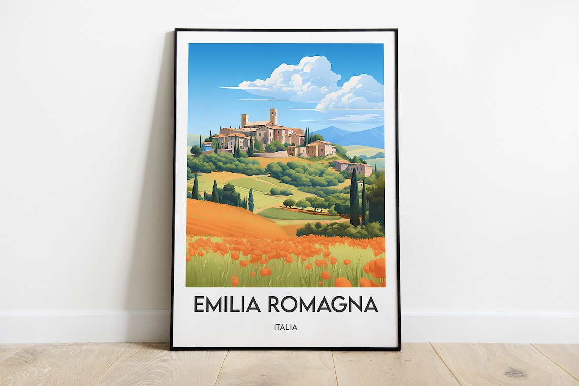 Emilia Romagna Italy Travel Poster, Italian Illustration