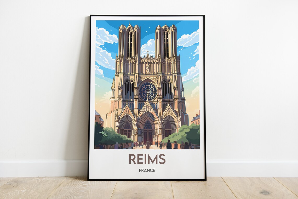 Reims Minimalist Illustration, France Travel Poster