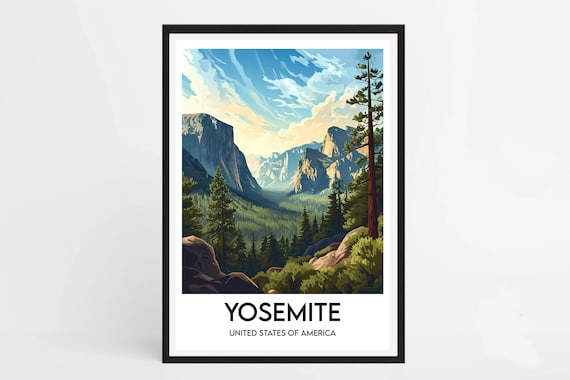 Yosemite USA Granite Valley Cliffs and Pine Forest Classic Poster