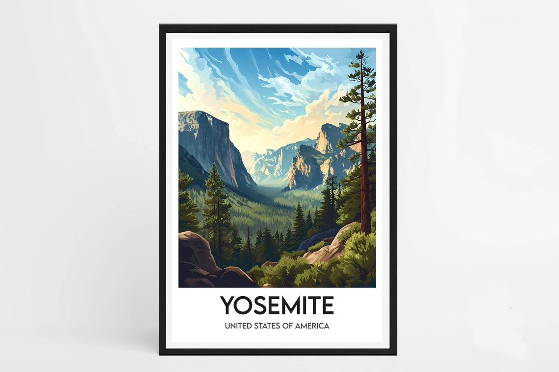 Yosemite USA Granite Valley Cliffs and Pine Forest Classic Poster