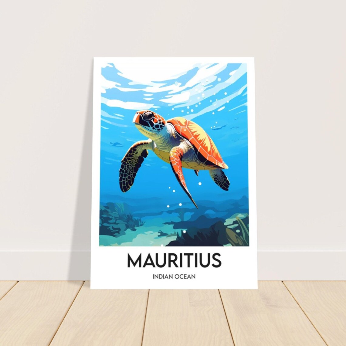 Mauritius Sea Turtle Coral Reef Indian Ocean Wildlife Poster Art - Image 2
