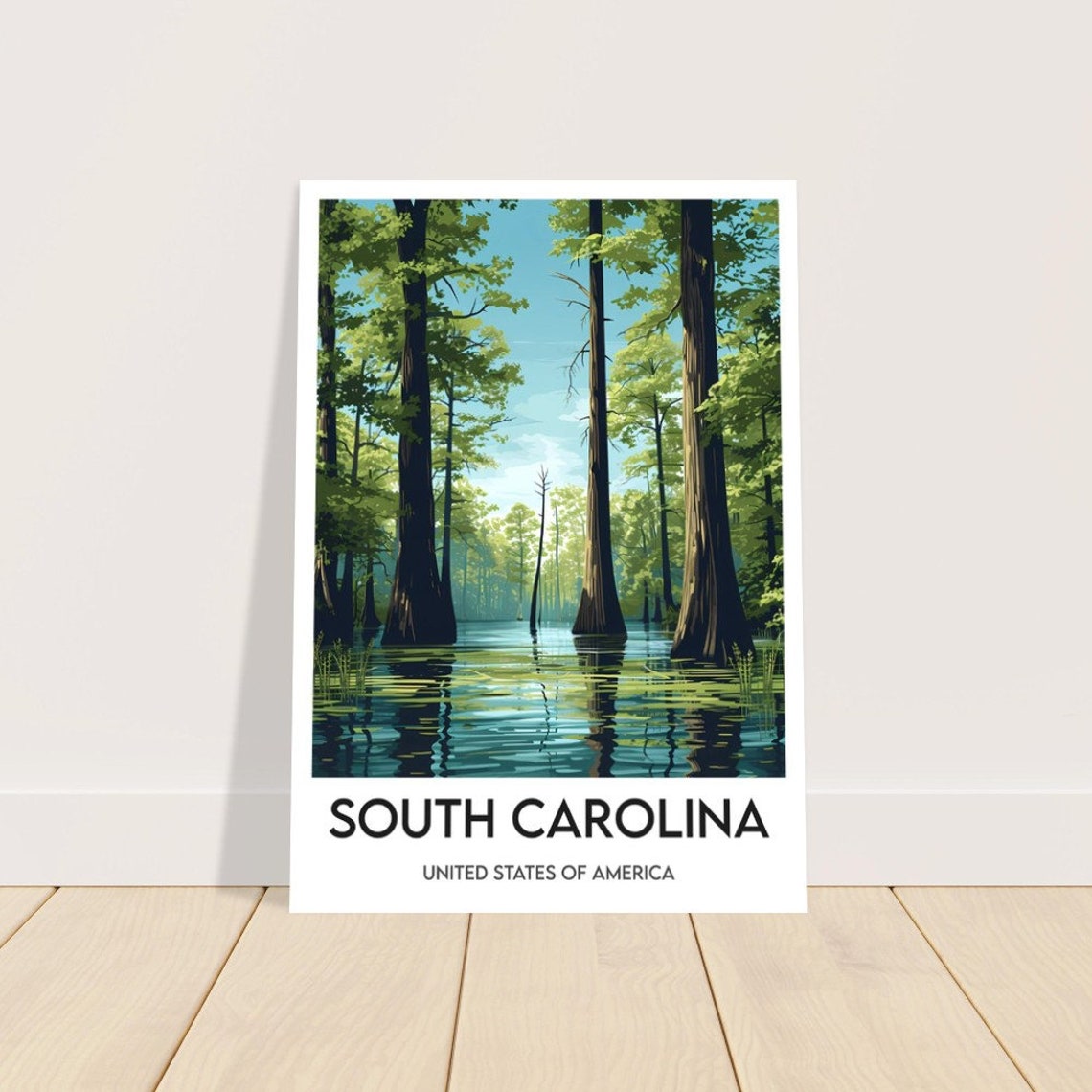 South Carolina Cypress Swamp Water Illustration Travel Poster - Image 2