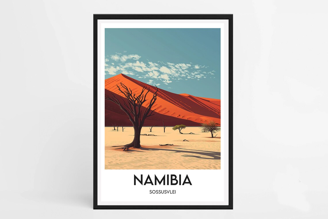 Namibia Travel Poster, Sossusvlei Interior Decor