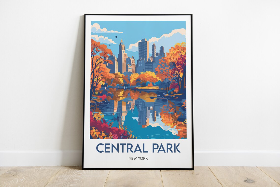 Central Park New York Autumn Manhattan Lake Reflection Poster