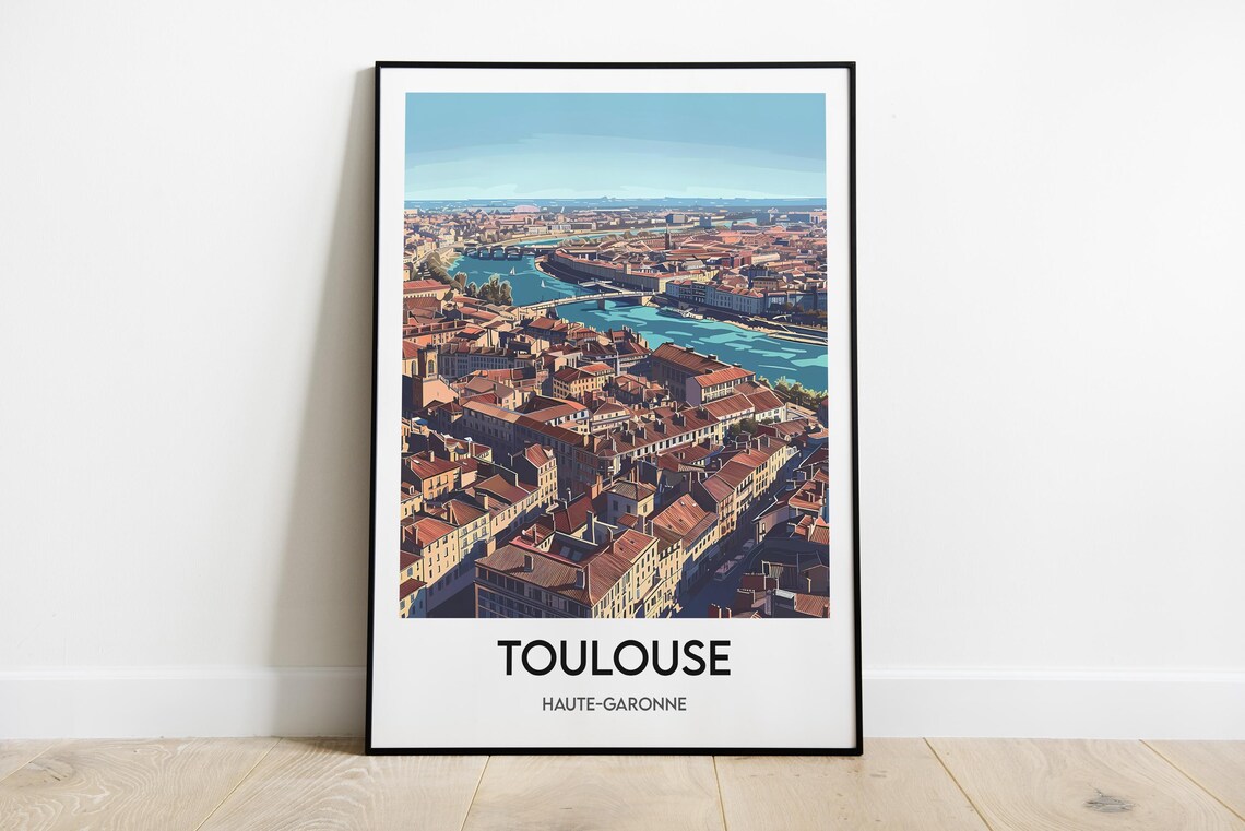 Toulouse Pink City Aerial View Garonne River France Travel Poster