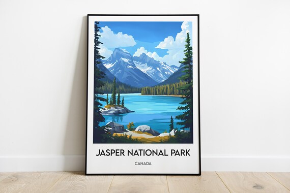 Jasper National Park Canada Poster Turquoise Lake Snow Peaks Travel Decor