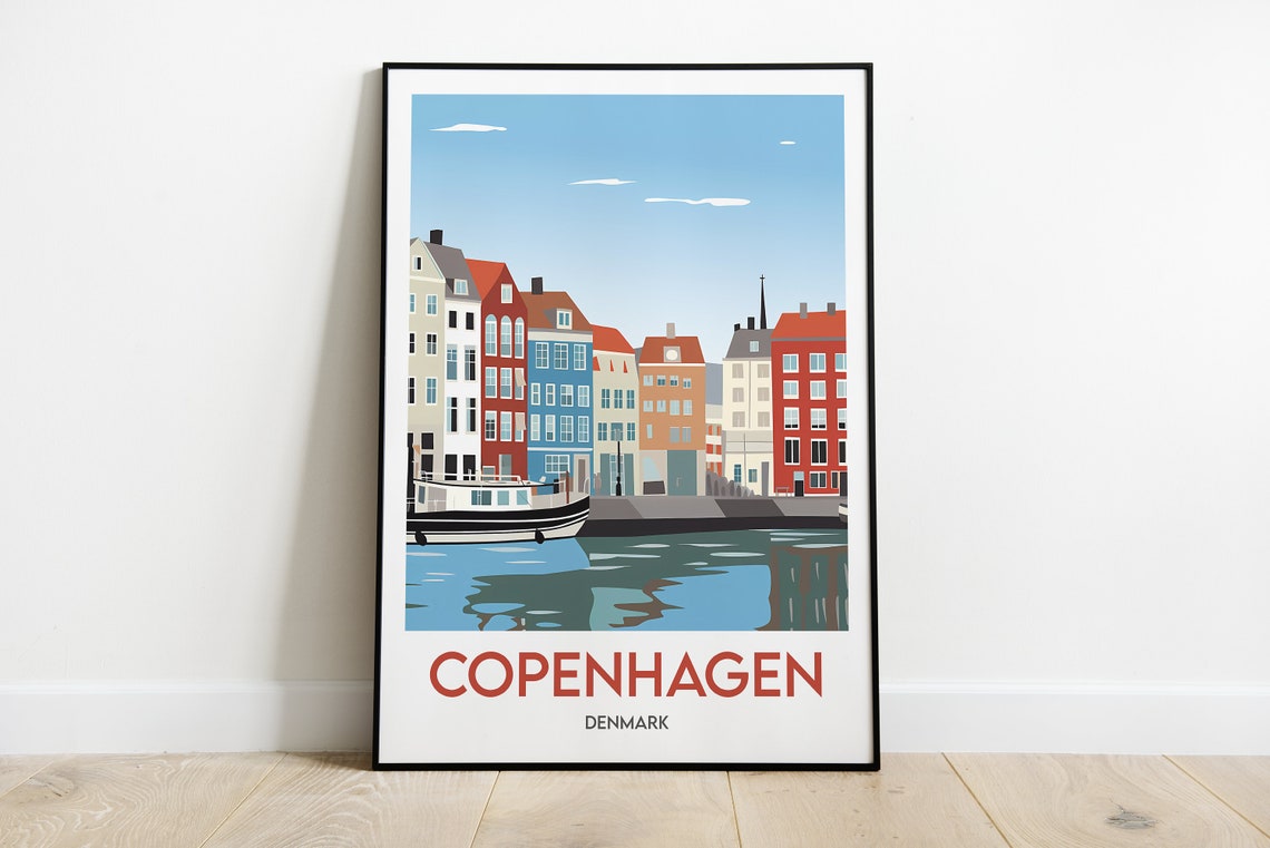 Copenhagen Denmark Nyhavn Colorful Harbour Houses Travel Poster