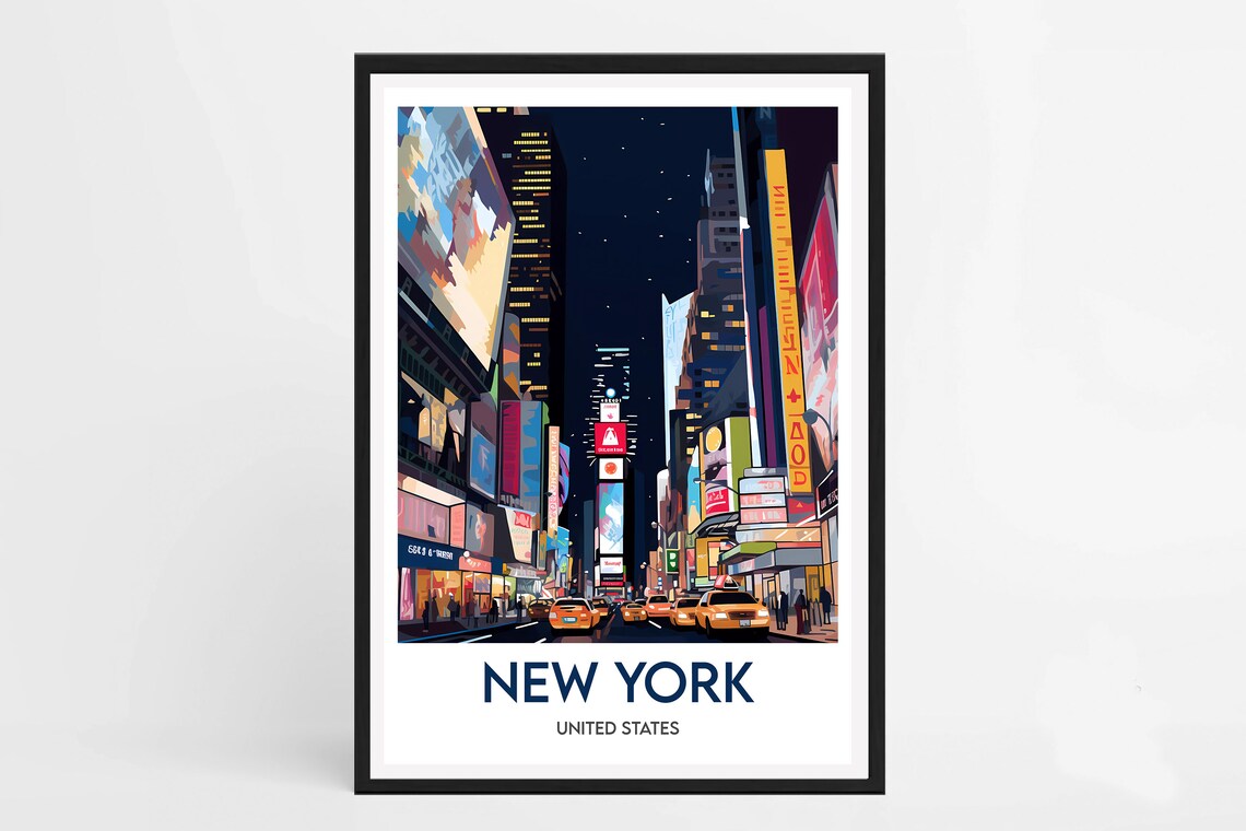 New York United States Times Square Night City Lights Travel Poster