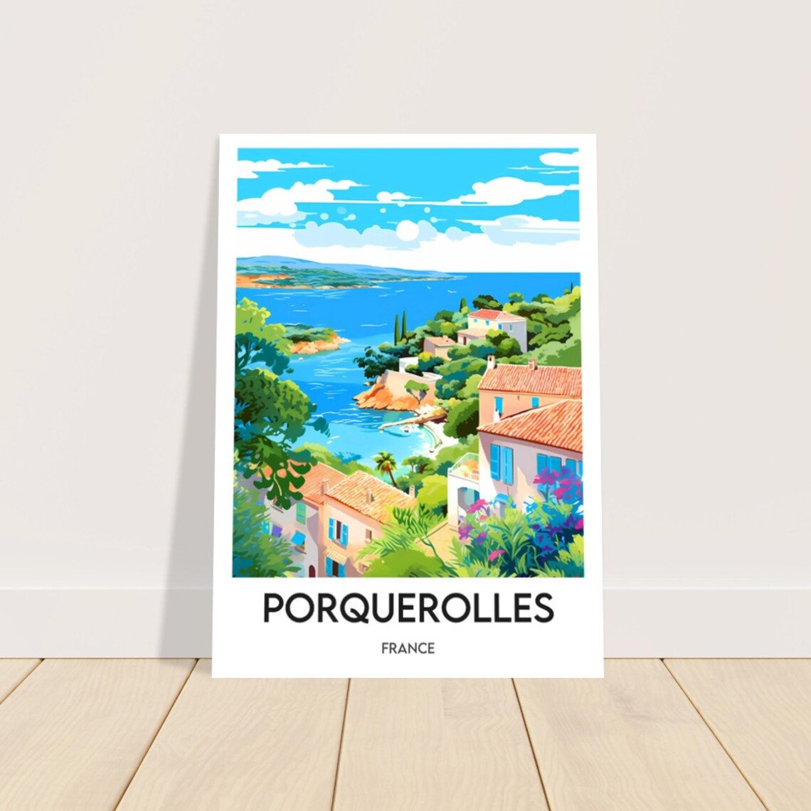 Porquerolles Coastal Village Bay French Riviera Travel Poster - Image 2