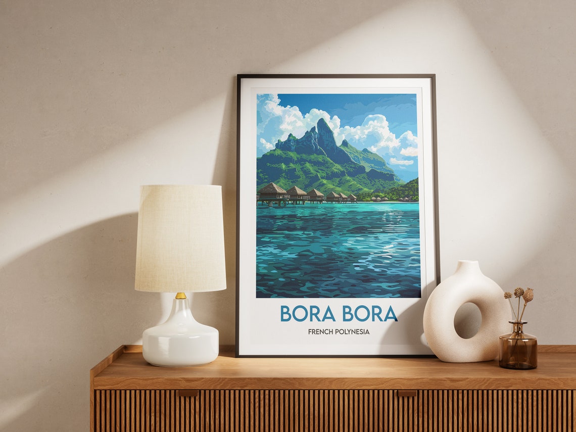 Bora Bora Mount Otemanu Overwater Bungalows Lagoon Travel Poster - Image 2