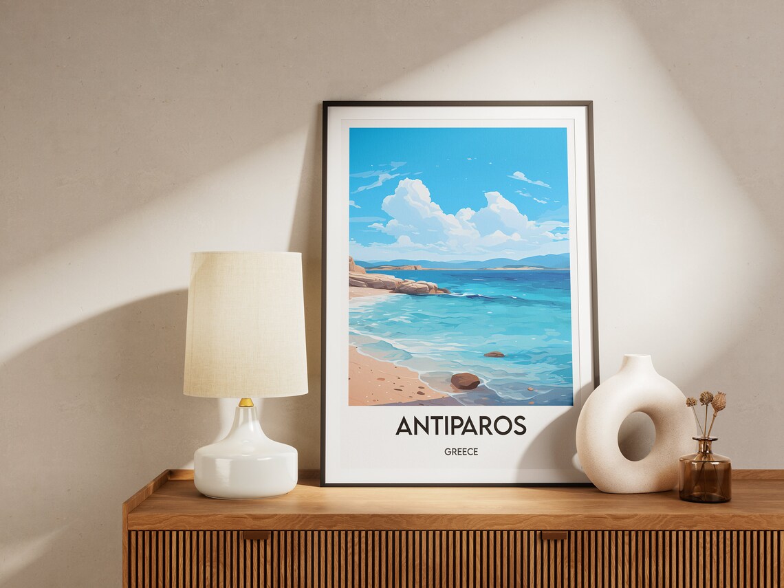 Antiparos Greece Turquoise Shoreline Sandy Beach Travel Poster - Image 2