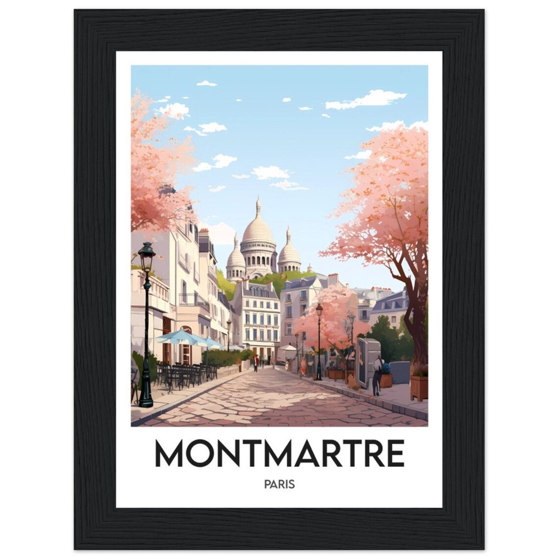 Montmartre Sacre Coeur Cherry Blossom Street Paris Poster Art