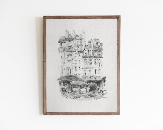 Architecture Sketch, Minimalist Vintage City Art Print
