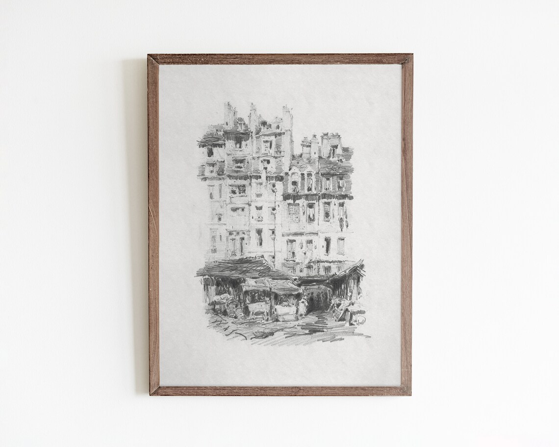 Architecture Sketch, Minimalist Vintage City Art Print