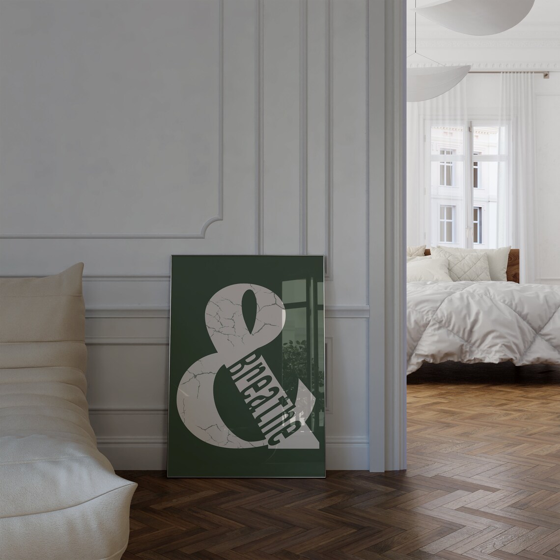 Breathe Ampersand Typography Green Cream Modern Decor Poster - Image 2