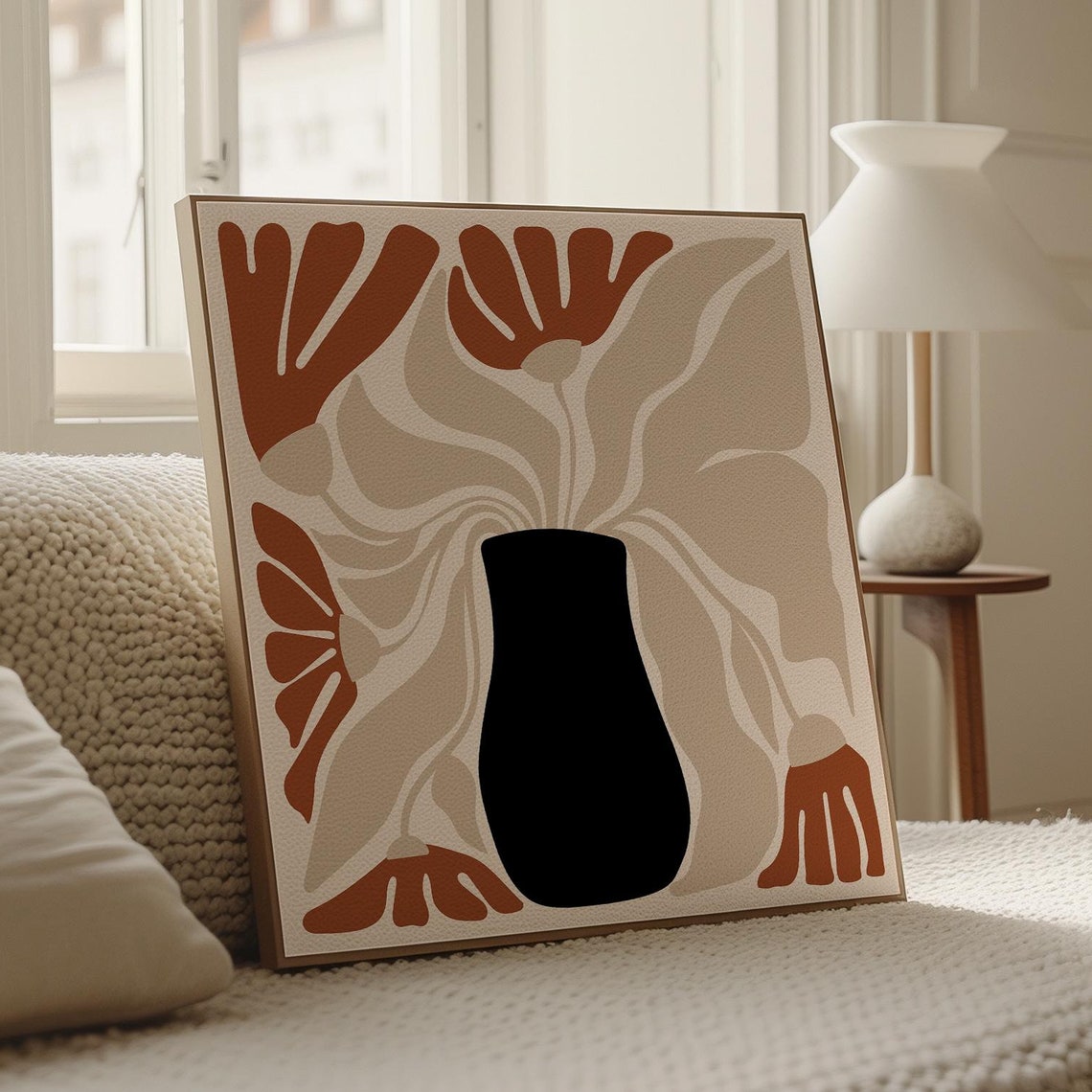 Terracotta Vase Flower Poster Retro Abstract Floral Square Canvas Art