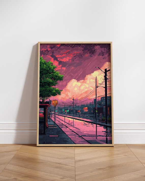 Vibrant 8bit Matte Posters Retro Cityscape Wall Art Room Decor For Home