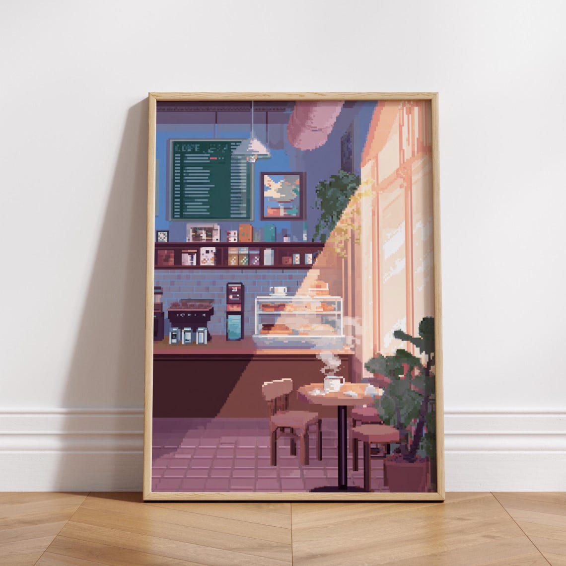 Pixel Art Cozy Coffee Shop Interior Warm Retro Gaming Poster
