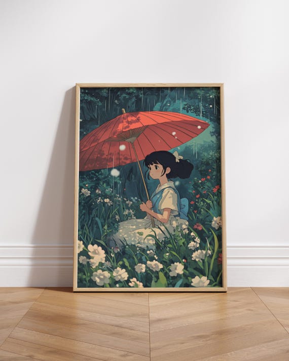 Whimsical Girl With Umbrella Matte Poster Wall Art For Home Decor Animeinspired Gift Cozy Living