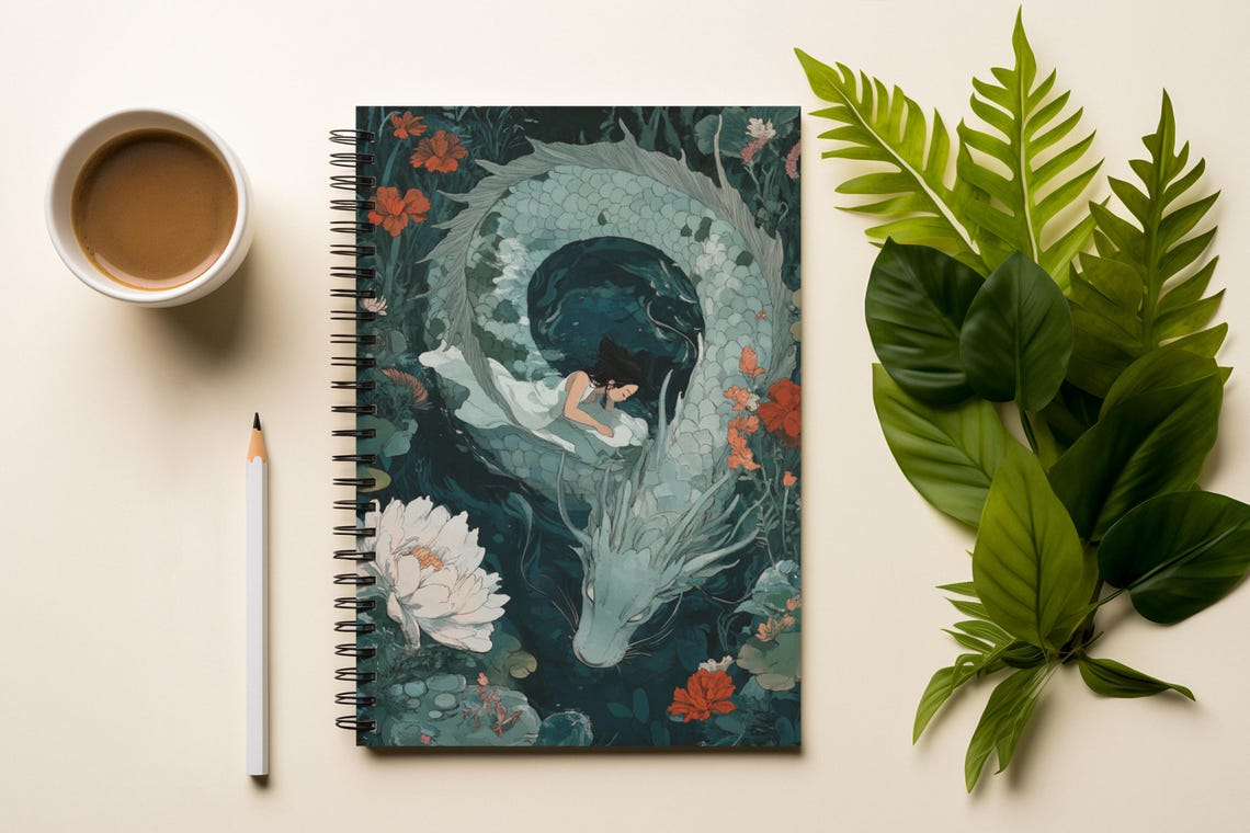 Mystical Dragon Girl Spiral Notebook Artistic Journal Gift For Writers Students Fantasy Lovers Ecofriendly Notetaking