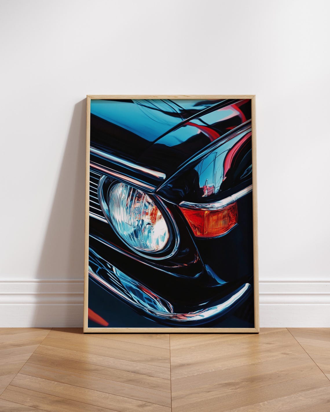 Classic Vintage Car Headlight Close Up Chrome Detail Garage Poster