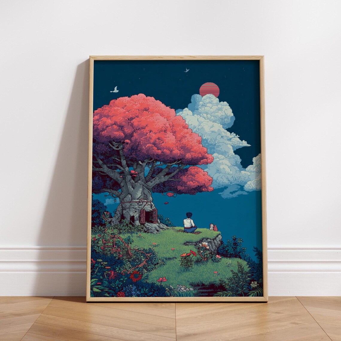 Fantasy 8Bit Red Tree Retro Pixel Art Poster