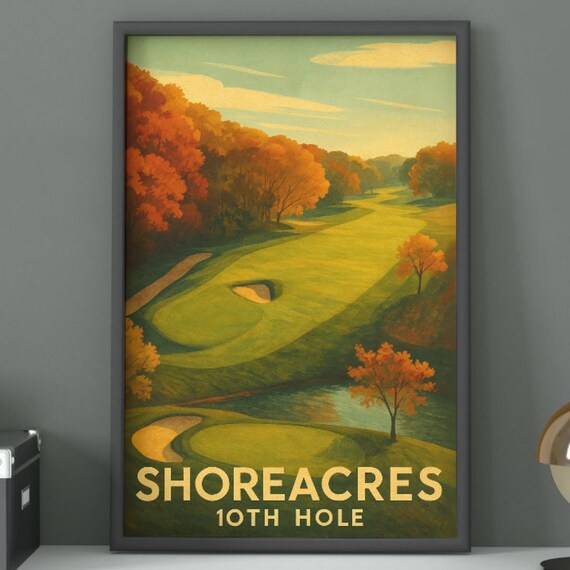 Shoreacres 10th Hole Autumn Trees Golden Fairway Vintage Golf Poster