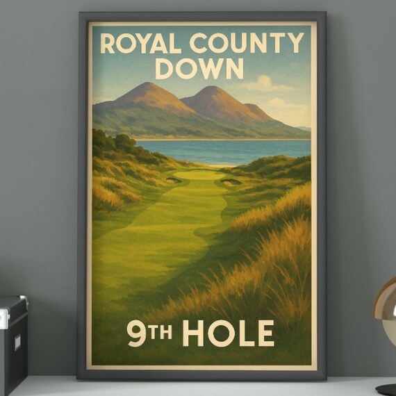 Royal County Down 9th Hole Mourne Mountains Vintage Golf Poster