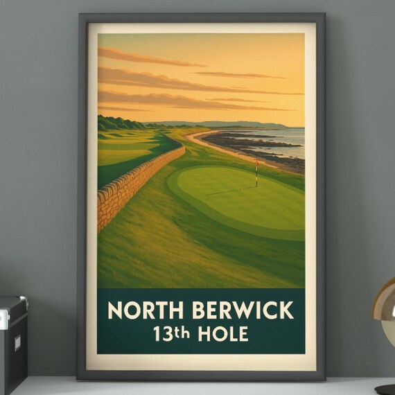 North Berwick 13th Hole Scotland Coastal Golf Vintage Travel Poster