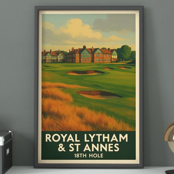 Royal Lytham 18th Hole Golf Poster Vintage British Course Art