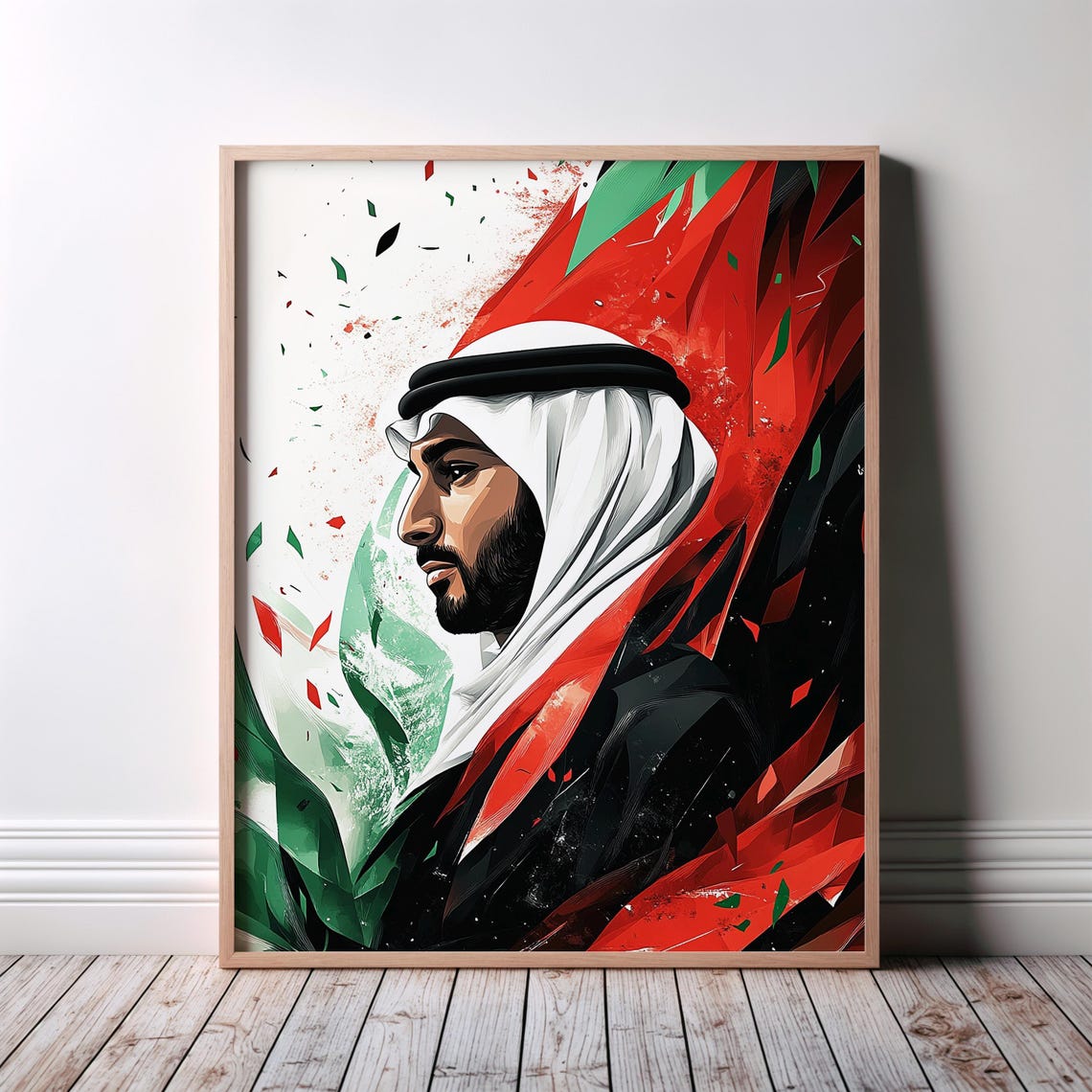 Bold Arab Man In Keffiyeh Abstract Flag Colors Portrait Poster
