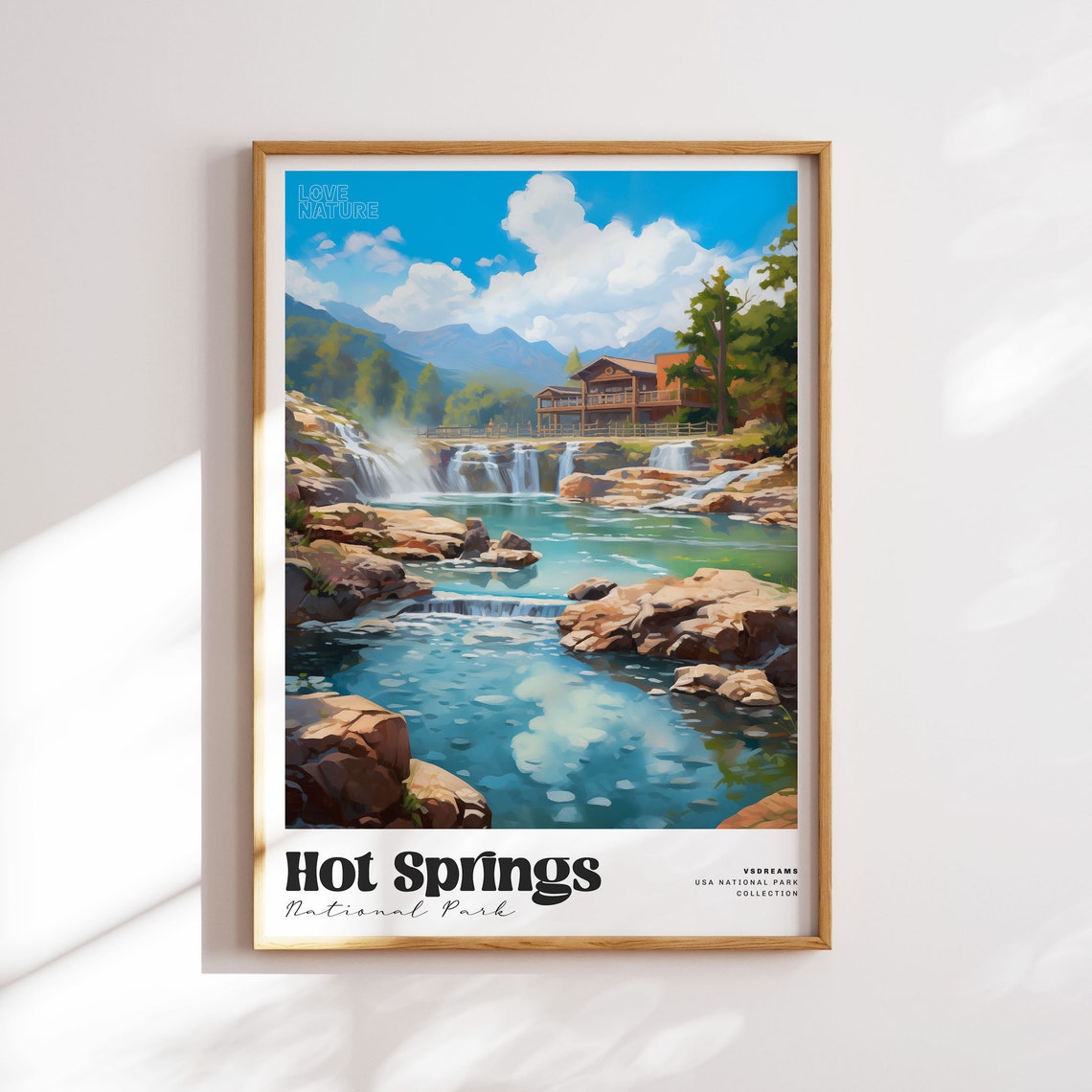 Hot Springs National Park Waterfall Lodge Vintage Travel Poster