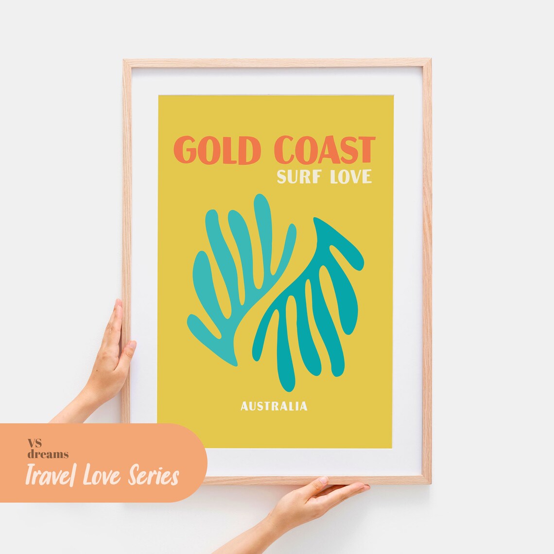 Gold Coast Travel Poster, Retro Tropical Beach