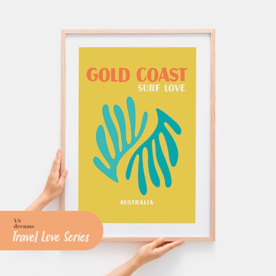 Gold Coast Travel Poster, Retro Tropical Beach