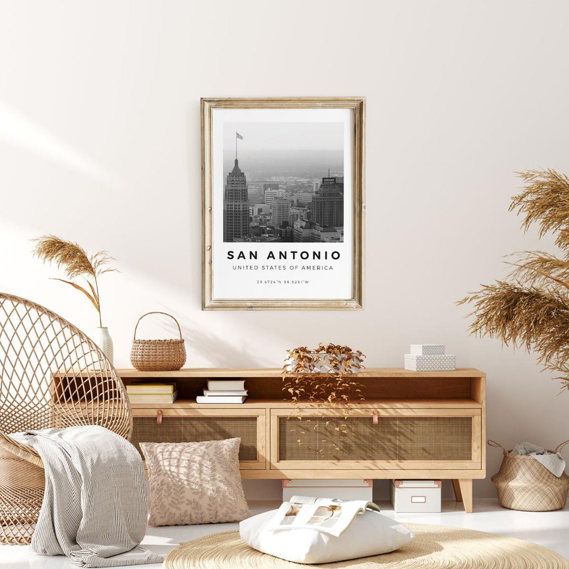 San Antonio Texas Black And White Downtown Skyline Photo Poster - Image 3