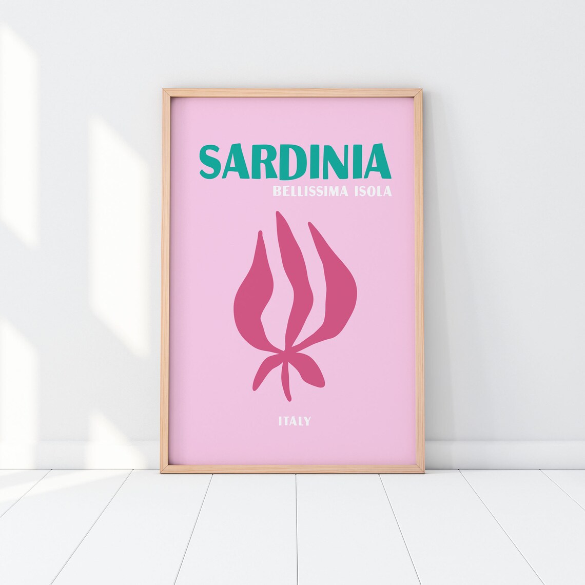 Sardinia Italy Pink Abstract Floral Retro Travel Destination Art Poster - Image 3