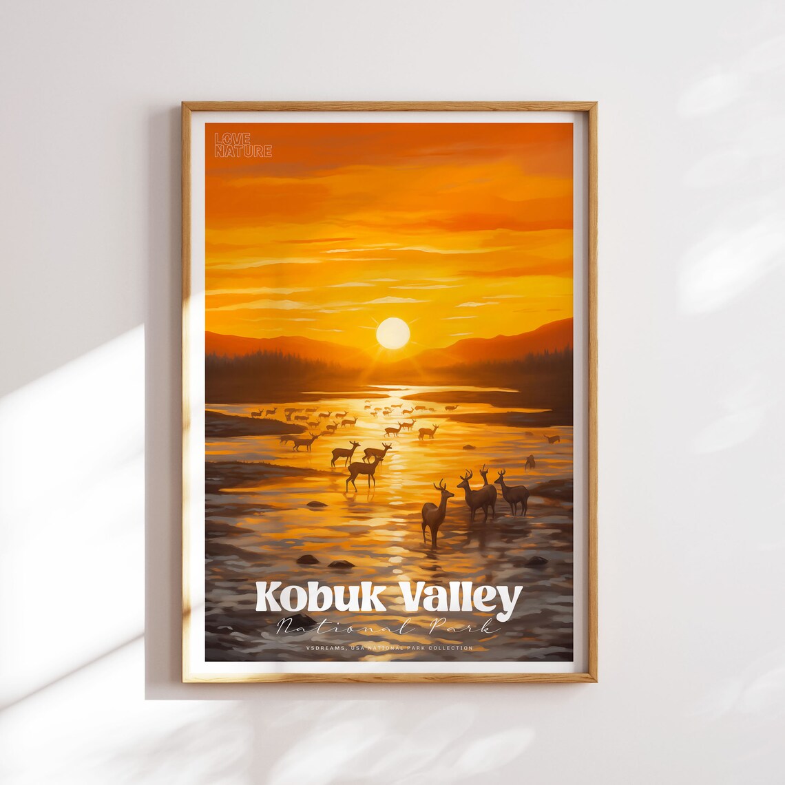 Kobuk Valley National Park Caribou Sunset Vintage Travel Poster