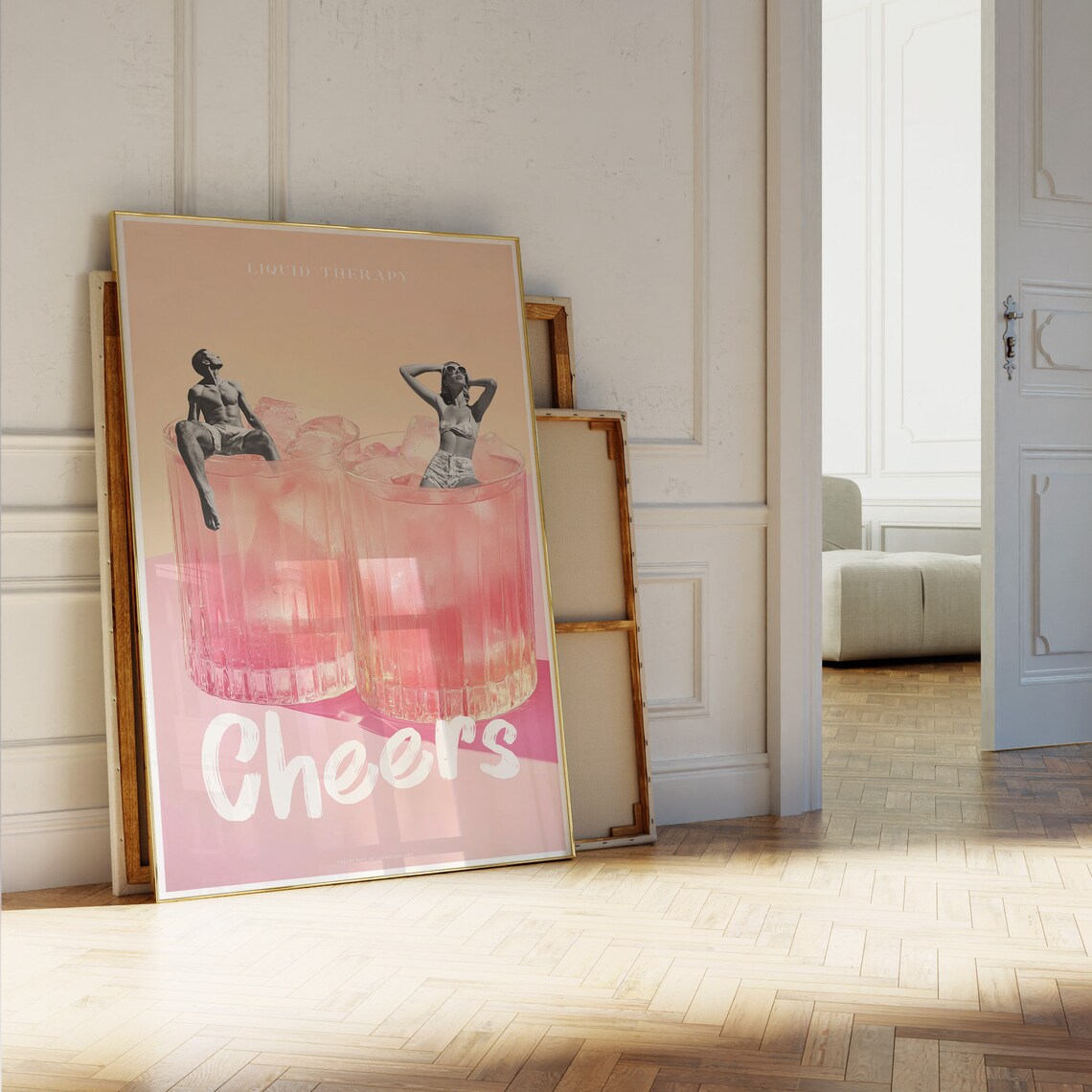 Liquid Therapy Cheers Pink Cocktail Retro Swimmers Summer Art Poster - Image 5