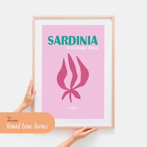 Sardinia Italy Pink Abstract Floral Retro Travel Destination Art Poster