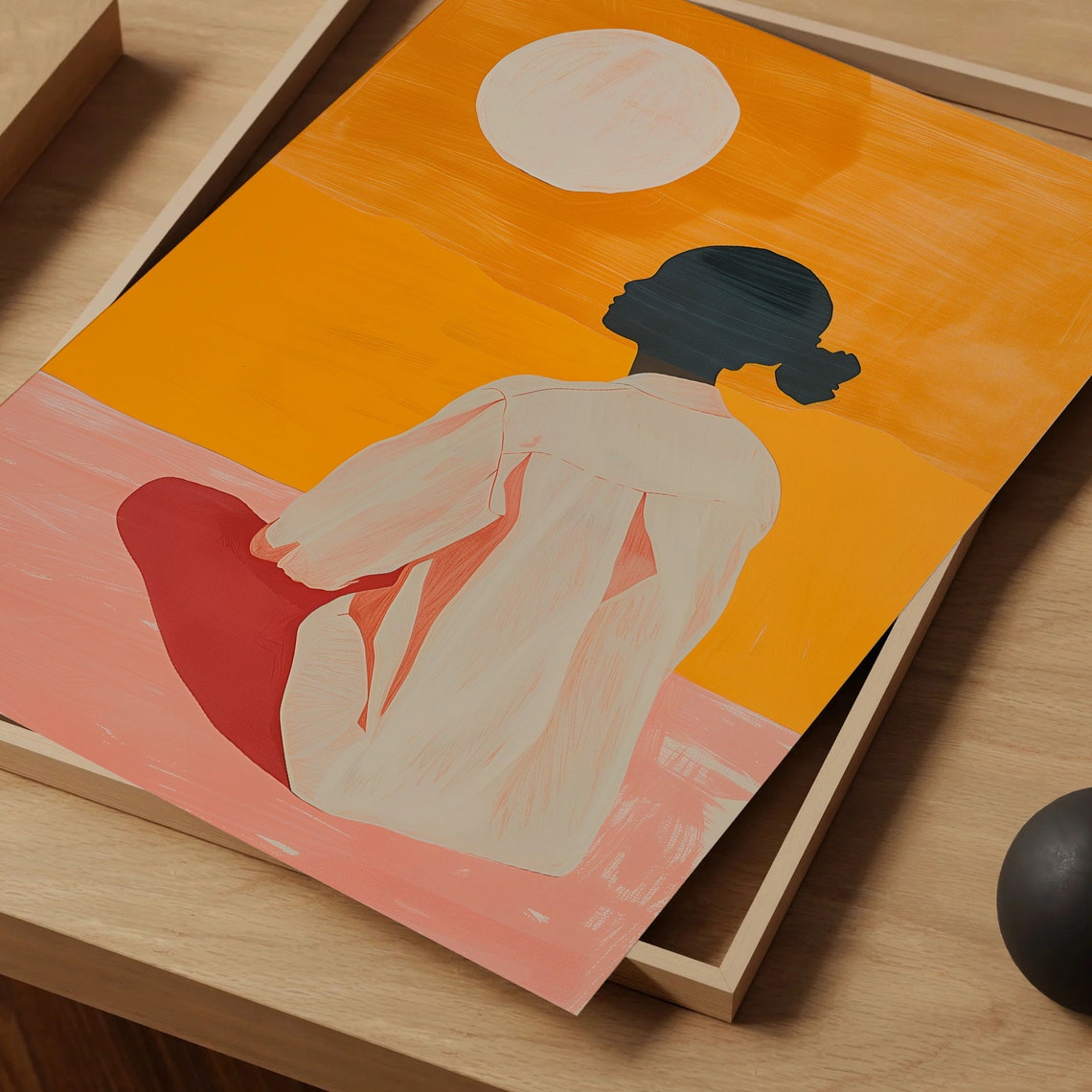 Woman Watching The Sun Poster Calm Poster Surreal Art Print Sunset Art Print Woman Poster Female Poster Girly Art Trendy Female Print - Image 5