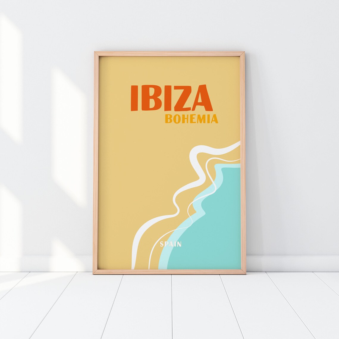Ibiza Bohemia Spain Sand Teal Wavy Coastline Abstract Travel Art Poster - Image 3
